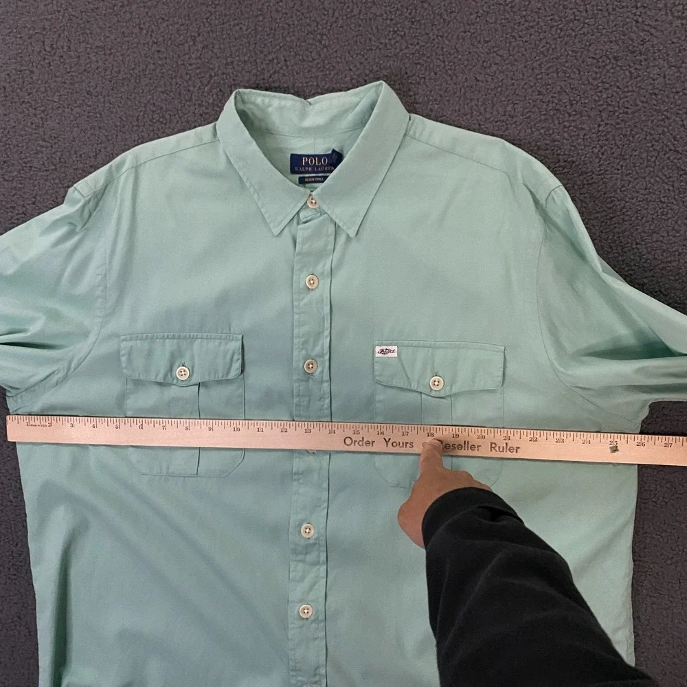 Polo Ralph Lauren Shirt Mens XL Mint Green Beach Twill Double Flap Pocket Naval